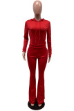 Red Fashion Casual Solid Basic Hooded Collar Long Sleeve Two Pieces