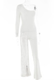 White Fashion Casual Solid Patchwork Regular Jumpsuits