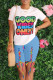 Blue Casual Letter Print Bandage O Neck Short Sleeve Two Pieces