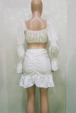 White Fashion Sexy Solid Bandage Backless V Neck Long Sleeve Two Pieces