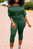 Green Sexy Solid Patchwork Off the Shoulder Regular Jumpsuits