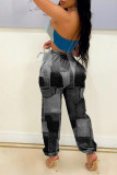 Blue Fashion Casual Print Basic Regular High Waist Conventional Full Print Bottoms