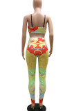 Pink Sexy Print Patchwork Spaghetti Strap Sleeveless Two Pieces (Without Belt)