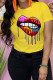 Yellow Casual Print Patchwork O Neck T-Shirts