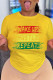 Yellow Casual Print Patchwork O Neck T-Shirts