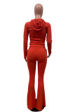 Red Fashion Casual Solid Basic Hooded Collar Long Sleeve Two Pieces