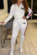 White Casual Print Patchwork Zipper Hooded Collar Long Sleeve Two Pieces