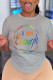 Grey Casual Print Patchwork O Neck T-Shirts