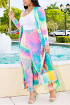 Pink Sexy Printing Cardigan Long Sleeve Trousers Suit