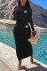 Black Casual Print Patchwork Fold O Neck Long Sleeve Two Pieces