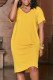 Yellow Fashion Casual Plus Size Solid Basic V Neck Short Sleeve Dress