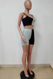 Tibetan Blue Sexy Casual Patchwork Backless Spaghetti Strap Sleeveless Two Pieces