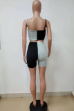 Black Gray Sexy Casual Patchwork Backless Spaghetti Strap Sleeveless Two Pieces