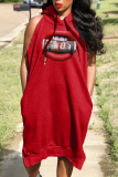 Red Casual Print Patchwork Hooded Collar Straight Dresses