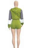 Green Fashion Casual Patchwork Zipper Hooded Collar Long Sleeve Two Pieces