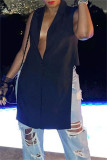White Fashion Casual Solid Asymmetrical Turndown Collar Outerwear