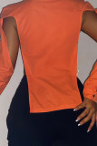 Yellow Sexy Solid Hollowed Out Patchwork Buckle Asymmetrical Turndown Collar Tops