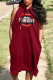Burgundy Casual Print Patchwork Hooded Collar Straight Dresses