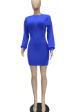 Pink Casual Solid Patchwork O Neck Waist Skirt Dresses