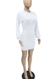 Pink Casual Solid Patchwork O Neck Waist Skirt Dresses