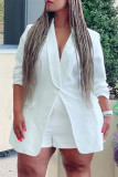 White Fashion Casual Solid Patchwork Turndown Collar Long Sleeve Two Pieces