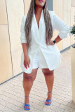 White Fashion Casual Solid Patchwork Turndown Collar Long Sleeve Two Pieces