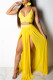 Yellow Fashion Sexy Solid Patchwork Backless Spaghetti Strap Sleeveless Two Pieces