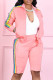 Pink Fashion Casual Striped Patchwork Cardigan Zipper Collar Long Sleeve Two Pieces