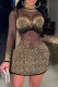 Gold Sexy Patchwork Hot Drilling See-through Half A Turtleneck Long Sleeve Dresses