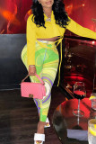 Pink Casual Print Patchwork V Neck Long Sleeve Two Pieces