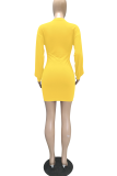 Pink Casual Solid Patchwork O Neck Waist Skirt Dresses