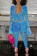 Blue Sexy Print Patchwork Frenulum V Neck Long Sleeve Two Pieces