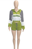 Green Fashion Casual Patchwork Zipper Hooded Collar Long Sleeve Two Pieces