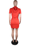 Red Fashion Casual Print Leopard Patchwork Oblique Collar Short Sleeve Dress