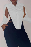 Yellow Sexy Solid Hollowed Out Patchwork Buckle Asymmetrical Turndown Collar Tops