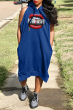 Red Casual Print Patchwork Hooded Collar Straight Dresses