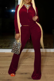 Pink Casual Solid Patchwork Zipper Collar Long Sleeve Two Pieces