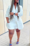White Fashion Casual Solid Patchwork Turndown Collar Long Sleeve Two Pieces