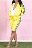 Red Fashion Casual Striped Patchwork Cardigan Zipper Collar Long Sleeve Two Pieces