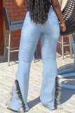 Dark Blue Fashion Street Solid Split Joint High Waist Denim Jeans