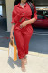 Red Casual Solid Patchwork Buckle Turndown Collar Long Sleeve Two Pieces