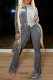 Grey Fashion Casual Patchwork Bandage O Neck Long Sleeve Two Pieces