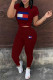 Red Fashion Casual Print Basic O Neck Short Sleeve Two Pieces