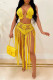 Yellow Fashion Sexy Solid Tassel Bandage Backless Swimwears