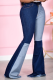 Dark Blue Casual Solid Patchwork Mid Waist Boot Cut Denim Jeans