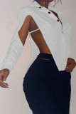 Yellow Sexy Solid Hollowed Out Patchwork Buckle Asymmetrical Turndown Collar Tops