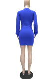 Pink Casual Solid Patchwork O Neck Waist Skirt Dresses