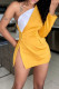 Yellow Elegant Solid Patchwork Buttons Asymmetrical Oblique Collar Outerwear