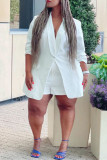 White Fashion Casual Solid Patchwork Turndown Collar Long Sleeve Two Pieces