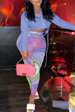 Pink Casual Print Patchwork V Neck Long Sleeve Two Pieces